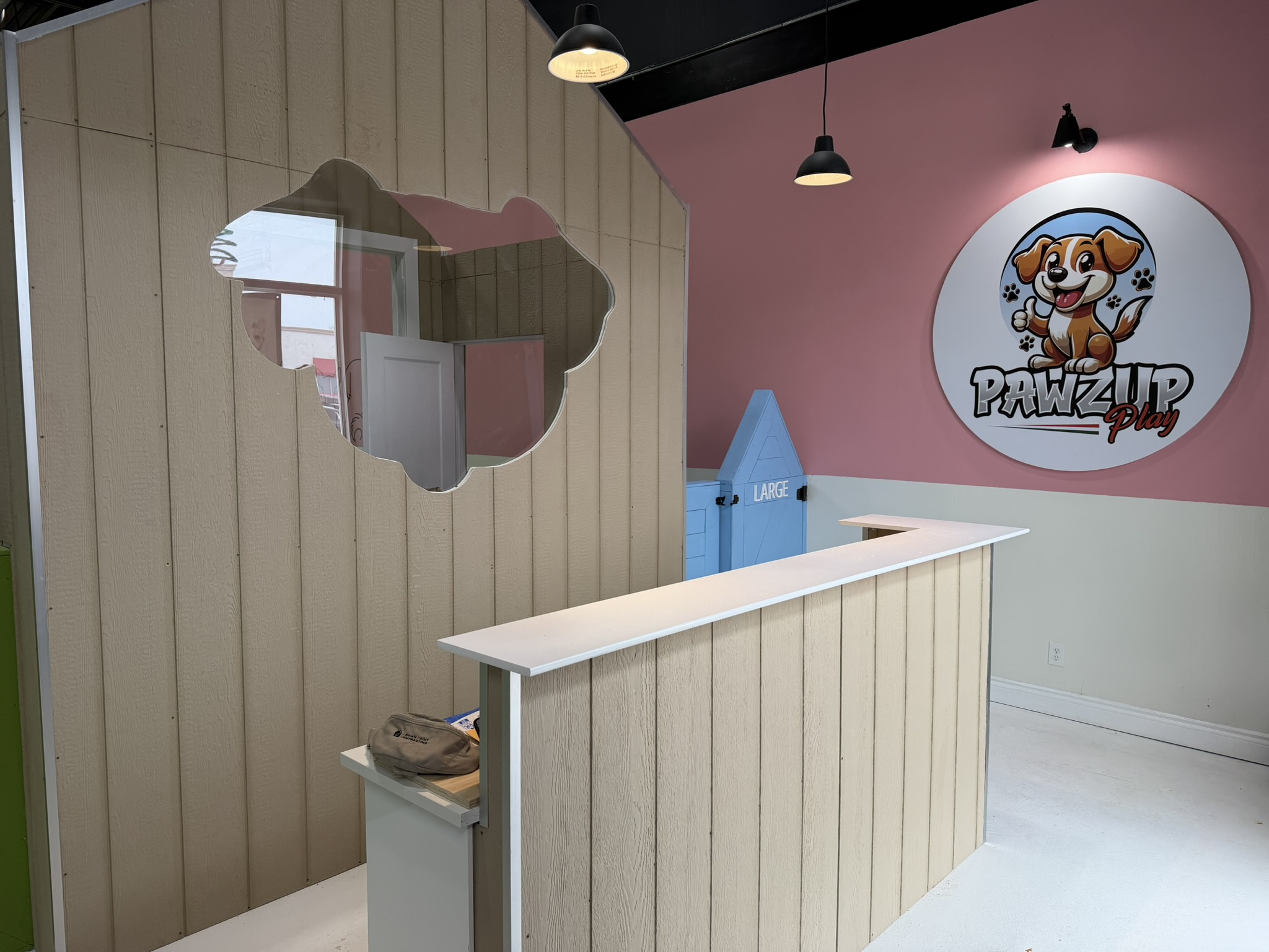 Professional commercial dog daycare facility featuring custom flooring, durable surfaces, and pet-friendly design in Kitchener.